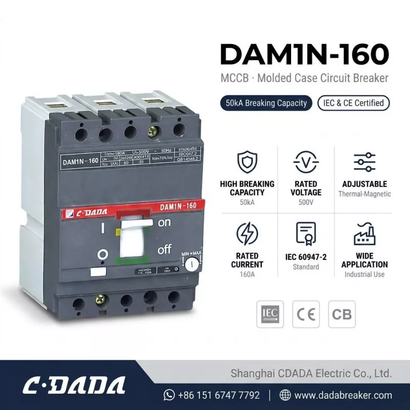 CDADA Ta Saki Babban Ƙarfin DAM1N-160 160A MCCB Mai Rarraba Kewaye